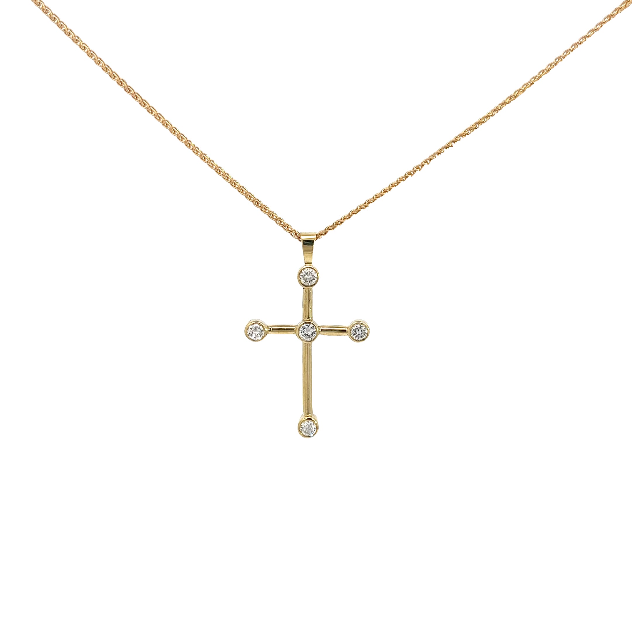 18K YELLOW GOLD .50CT FVS2 BEZEL SET DIAMOND CROSS PENDANT