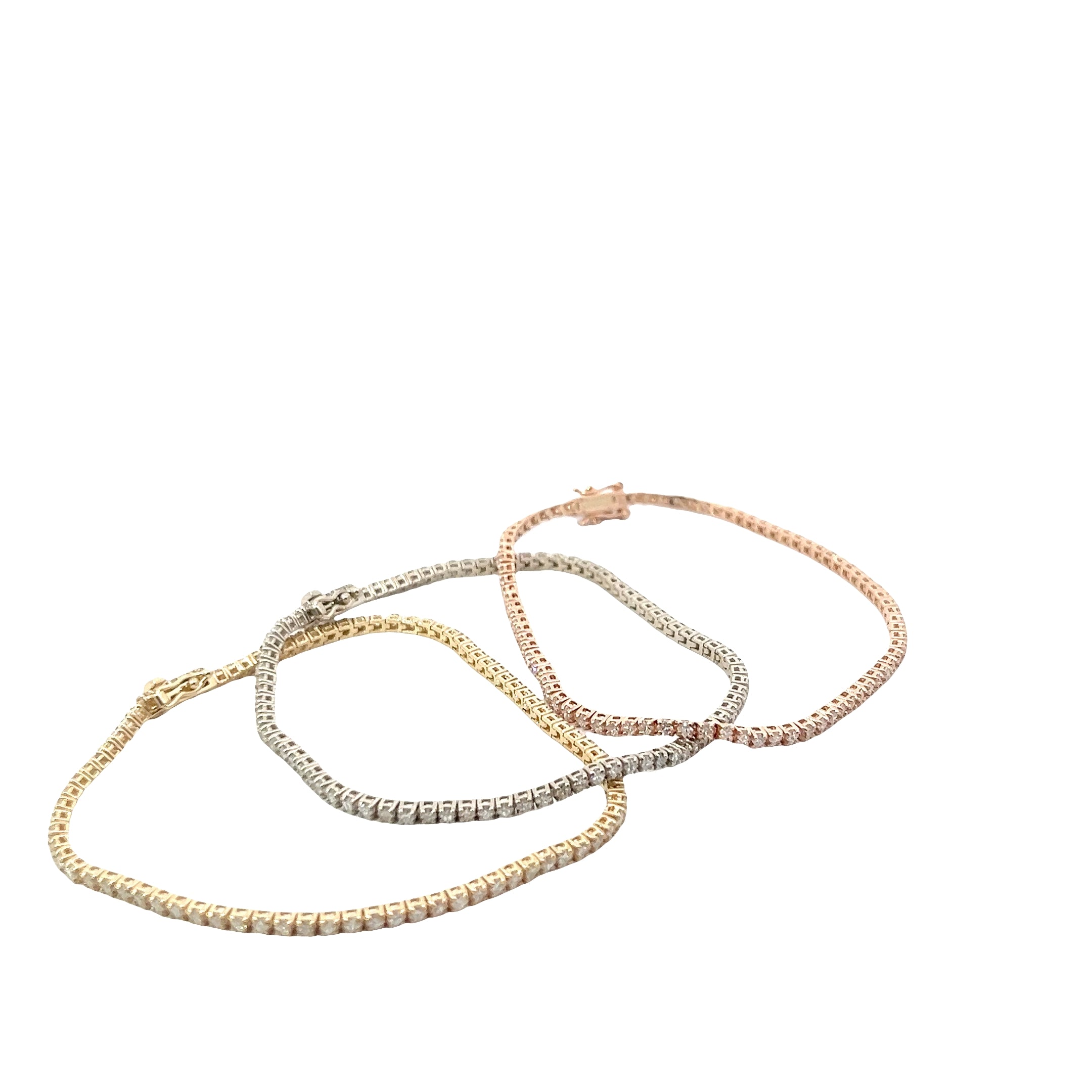 14k Yellow, White and Rose Gold 1.75ct H VS2 Round Diamond Tennis Bracelet