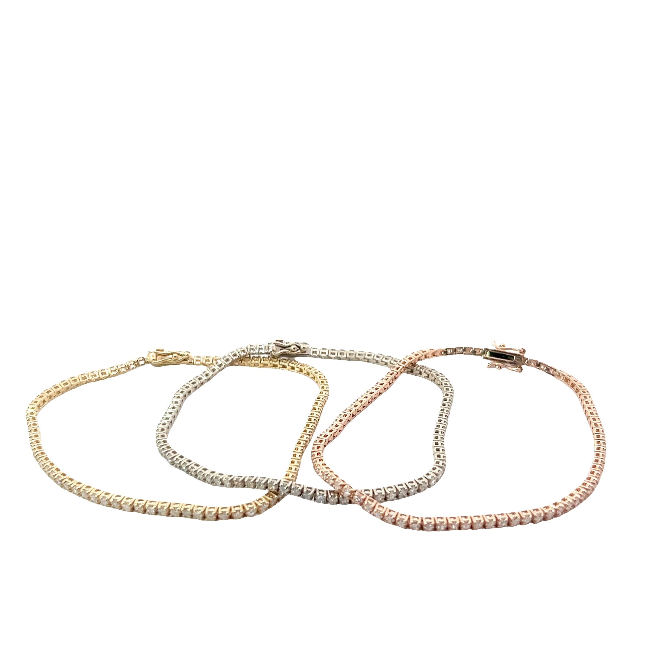 14k Yellow, White and Rose Gold 1.75ct H VS2 Round Diamond Tennis Bracelet