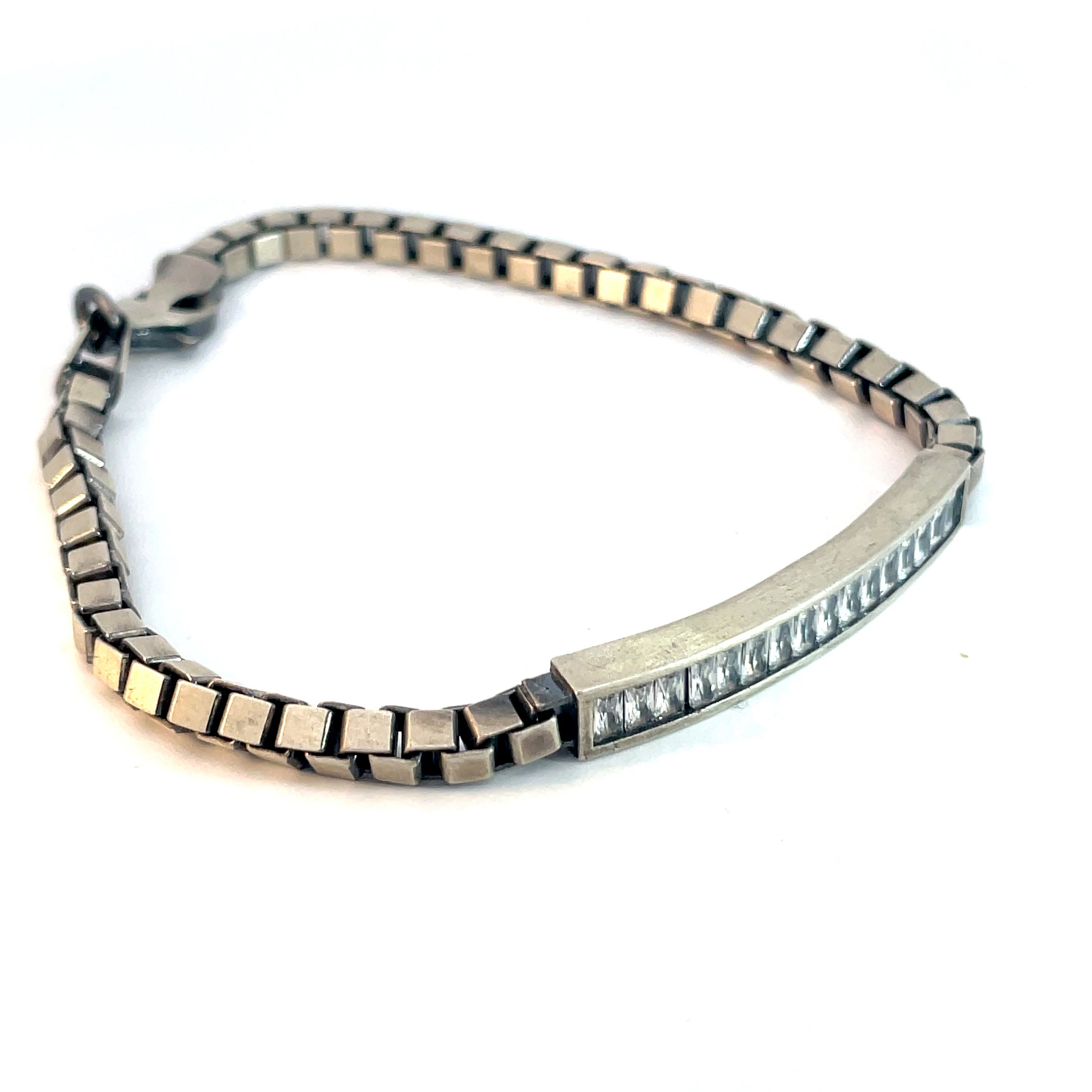 Sterling Silver 17.9 Gram Bar with Round Cubic Zirconium Stone Men's Bracelet
