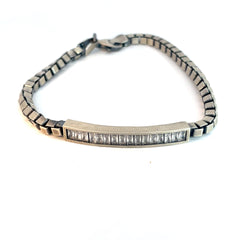 Sterling Silver 17.9 Gram Bar with Round Cubic Zirconium Stone Men's Bracelet