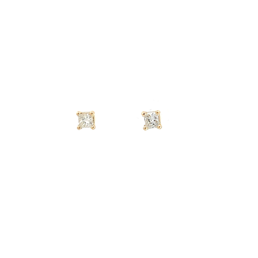14k White and Yellow .60ct G VS2 Princess Cut Diamond Stud Earrings
