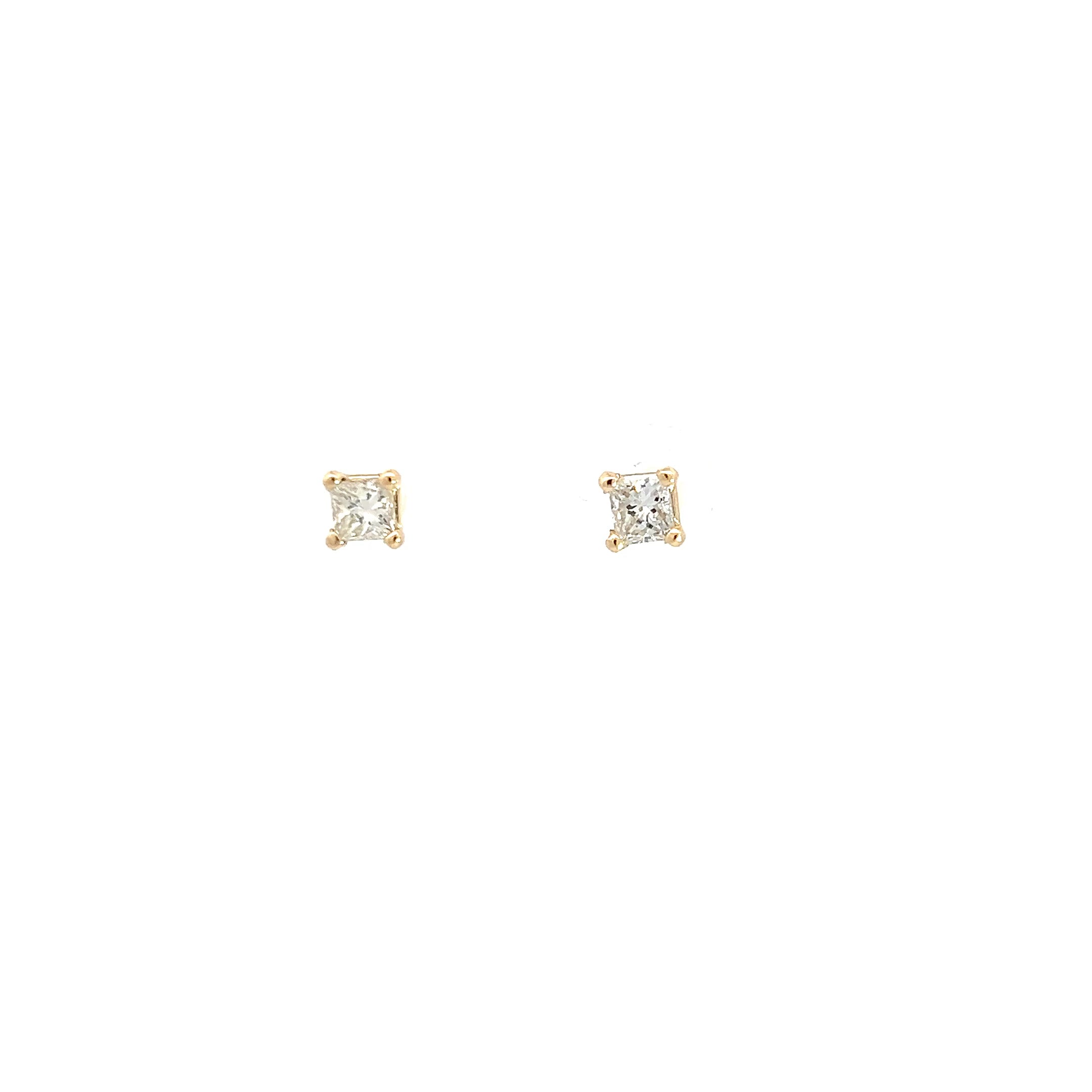 14k White and Yellow .60ct G VS2 Princess Cut Diamond Stud Earrings
