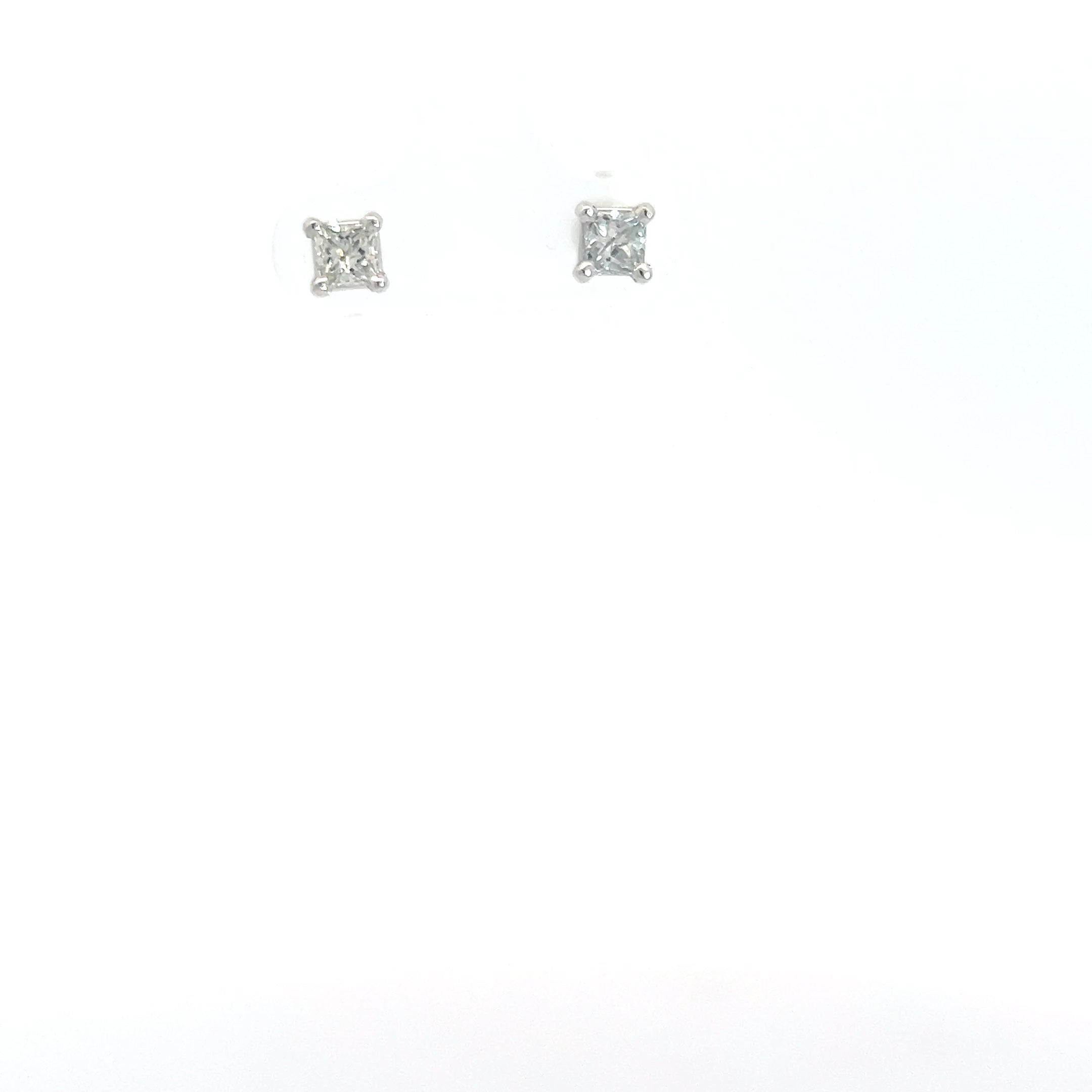 14k White and Yellow .60ct G VS2 Princess Cut Diamond Stud Earrings