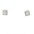 14k White Gold 1.20ct F SI2 Princess Cut Diamond / .30ct F VS2 Halo Round Diamond Stud Earrings