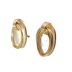 14k Yellow Gold Large Mother of Pearl Clip on Omega Earring 11.2 Gram 1 1/4" x 7/8"