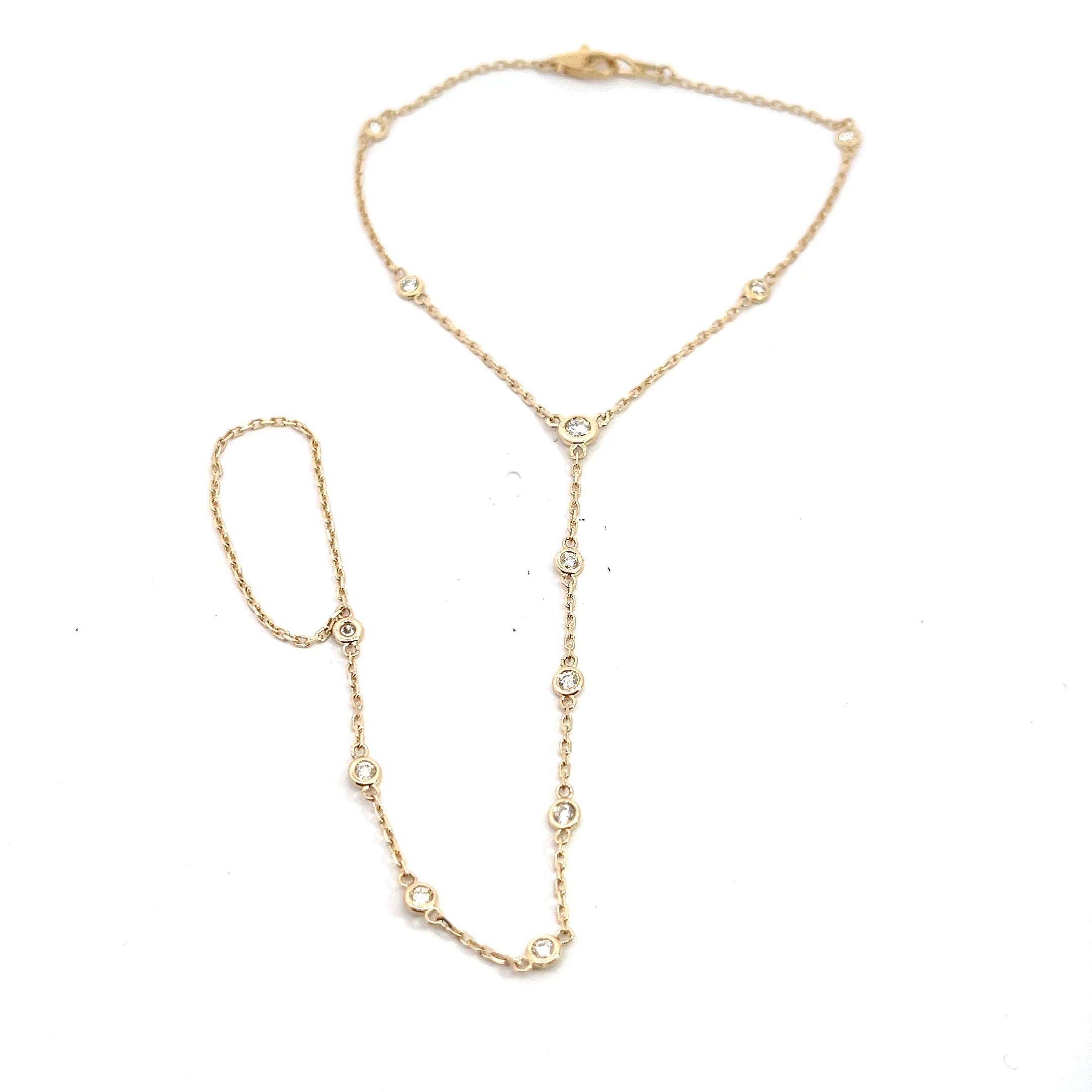 14k Yellow Gold and White Gold .35ct G VS2 Round Diamond By the Yard Ring and Bracelet