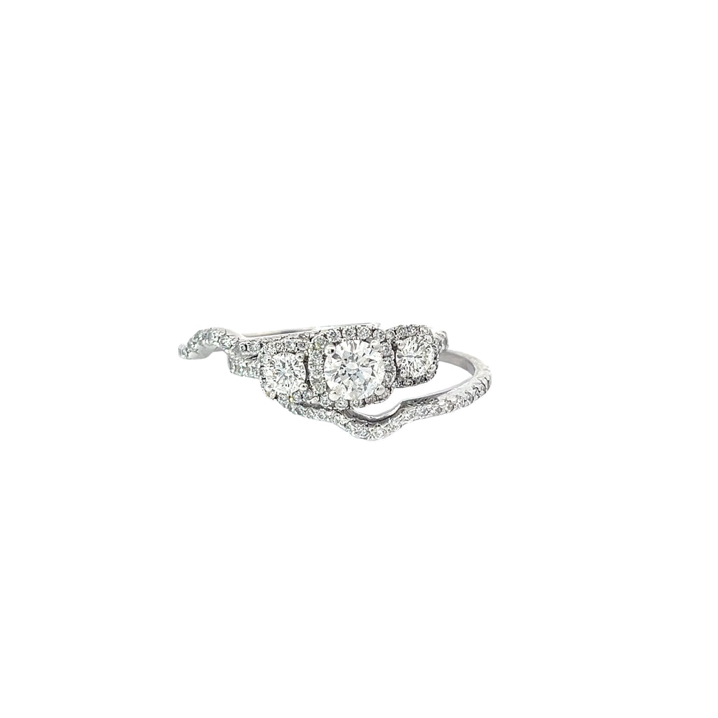 14k White Gold 1.00ct F SI1 Round Diamond and .50ct F SI1 Round diamond Past, Present and Future Engagement Ring