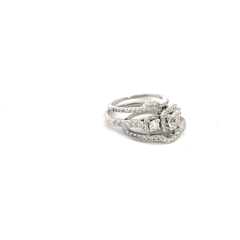 14k White Gold 1.00ct F SI1 Round Diamond and .50ct F SI1 Round diamond Past, Present and Future Engagement Ring