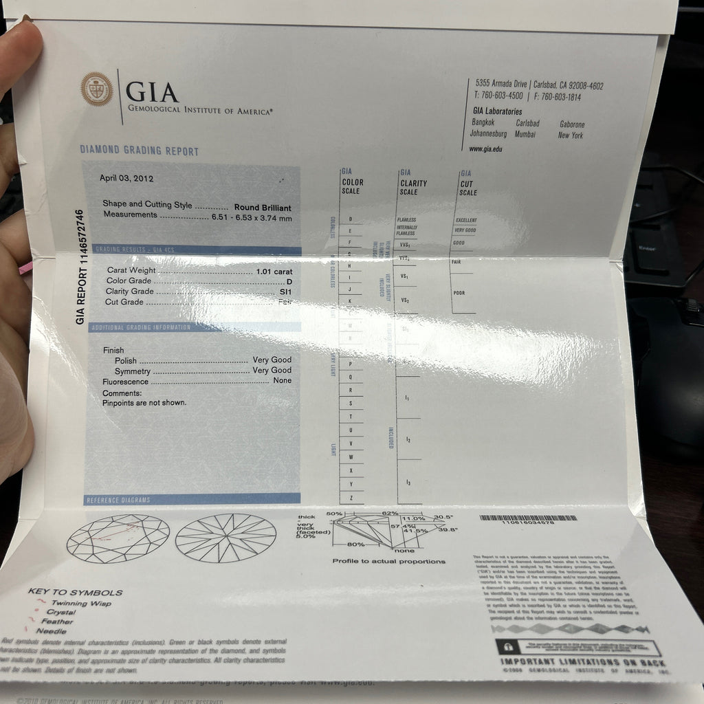 14k White Gold 1.01ct D SI1 Round Center Diamond / 1.32ct F VS2 Round Pave Diamond Ring Certified By GIA #1146572746