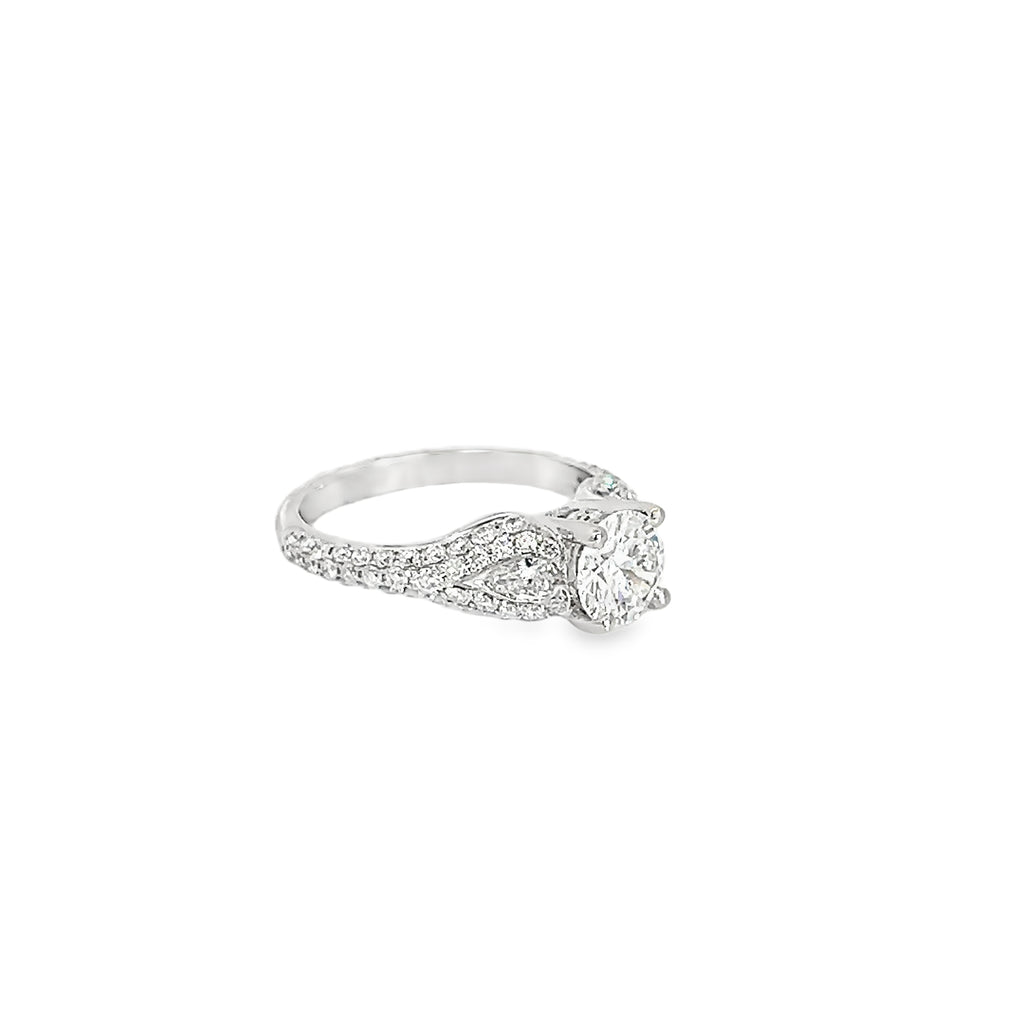 14k White Gold 1.01ct D SI1 Round Center Diamond / 1.32ct F VS2 Round Pave Diamond Ring Certified By GIA #1146572746