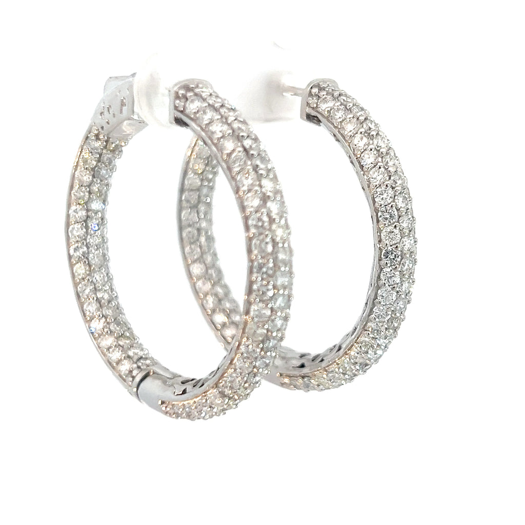 14k White Gold 6.50ct G VS2 Round Diamond Inside/out Pave Hoops 1 1/2 5mm