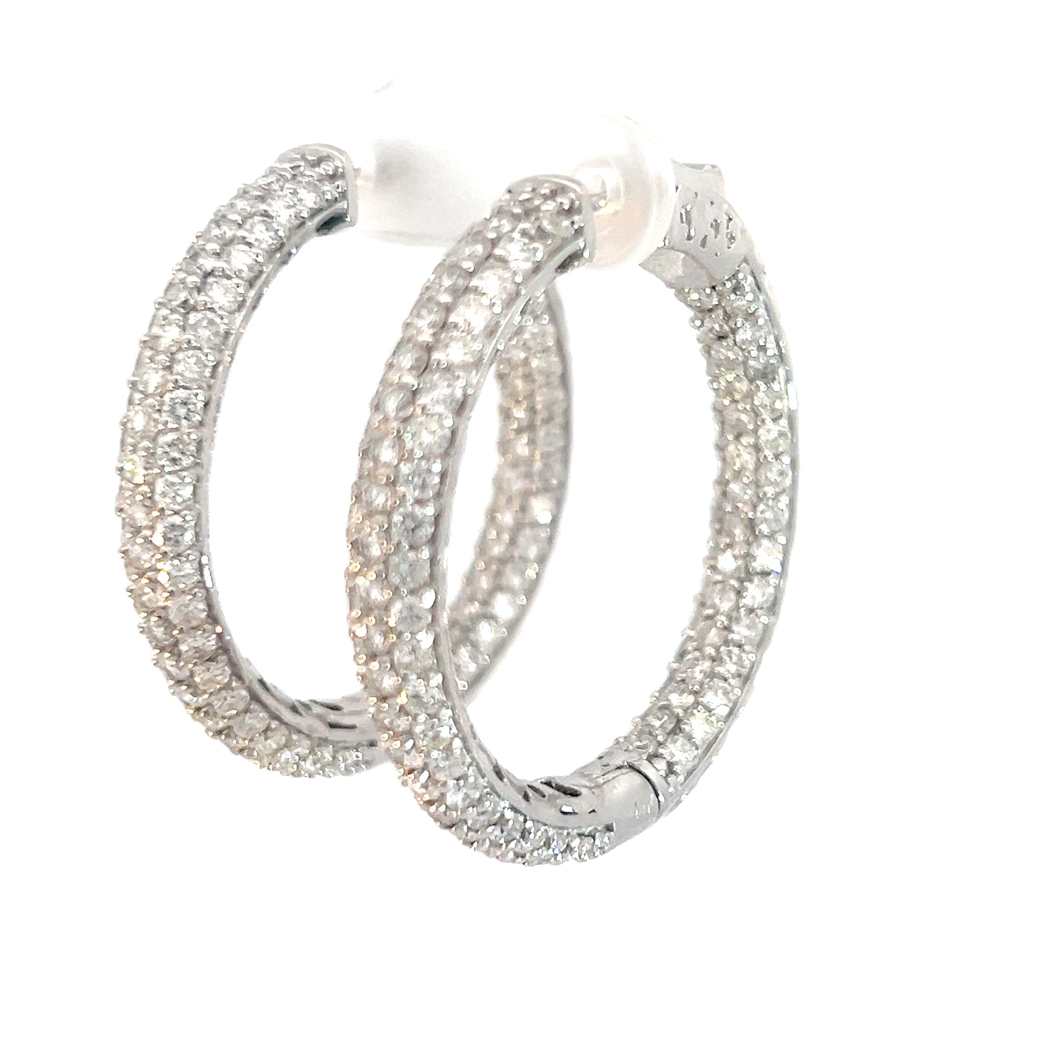 14k White Gold 6.50ct G VS2 Round Diamond Inside/out Pave Hoops 1 1/2 5mm