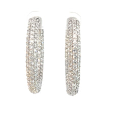 14k White Gold 6.50ct G VS2 Round Diamond Inside/out Pave Hoops 1 1/2 5mm