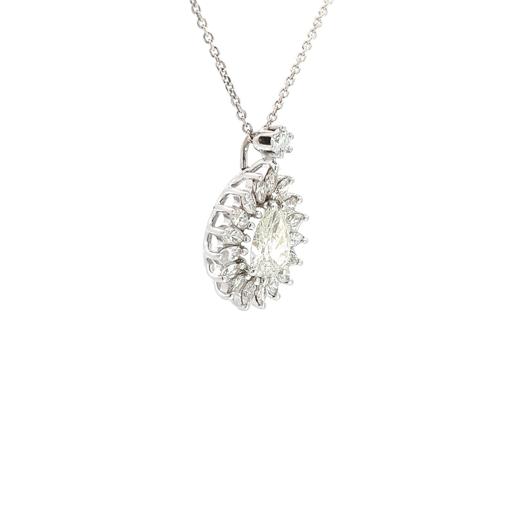 18k White Gold .89ct I SI1  Pear Shape Diamond /.63ct I SI1 Marquise Diamond Pendant