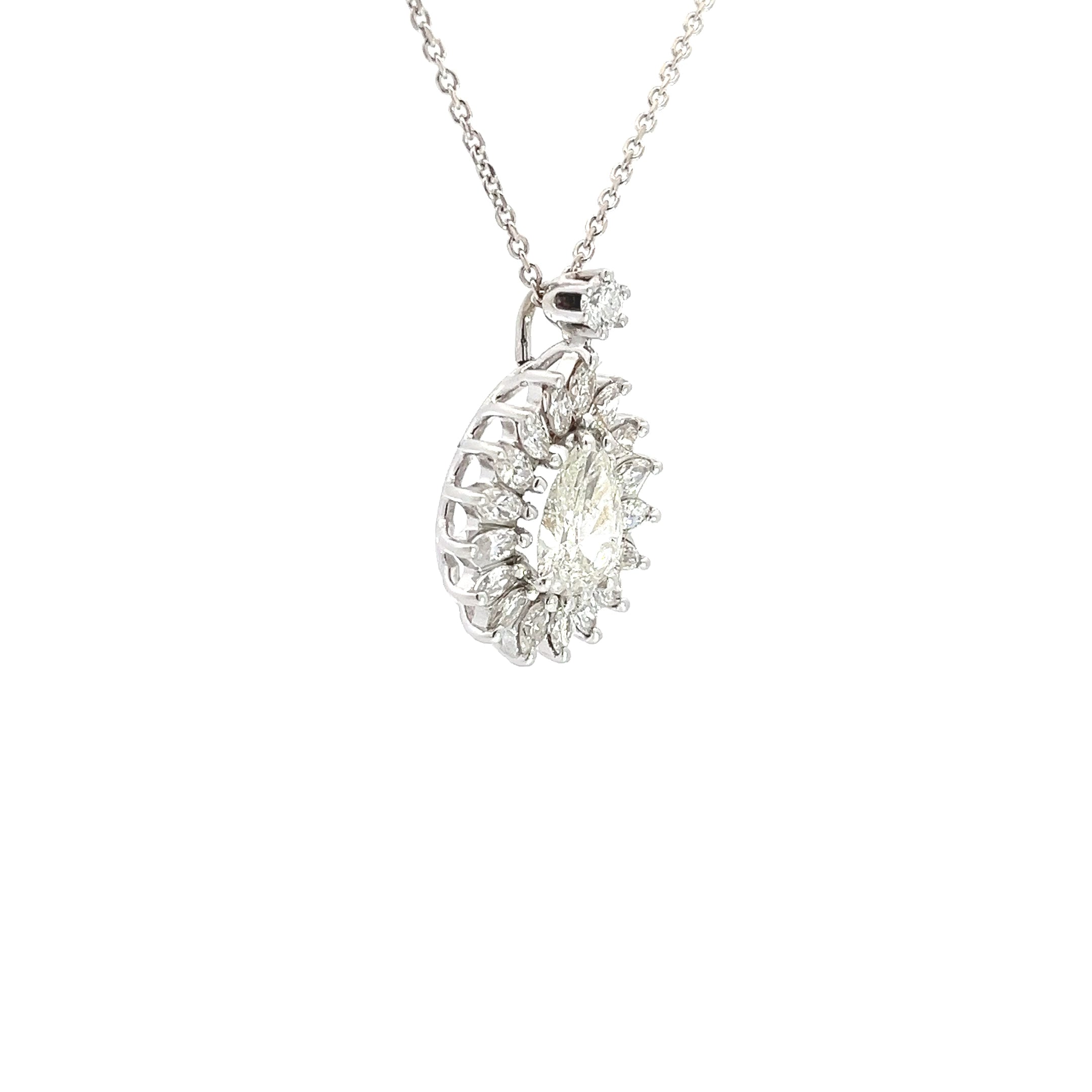 18k White Gold .89ct I SI1  Pear Shape Diamond /.63ct I SI1 Marquise Diamond Pendant