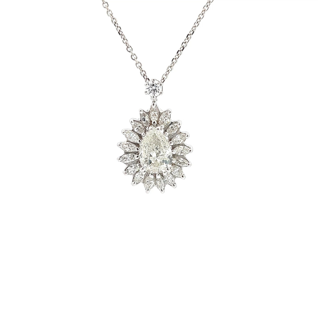 18k White Gold .89ct I SI1  Pear Shape Diamond /.63ct I SI1 Marquise Diamond Pendant