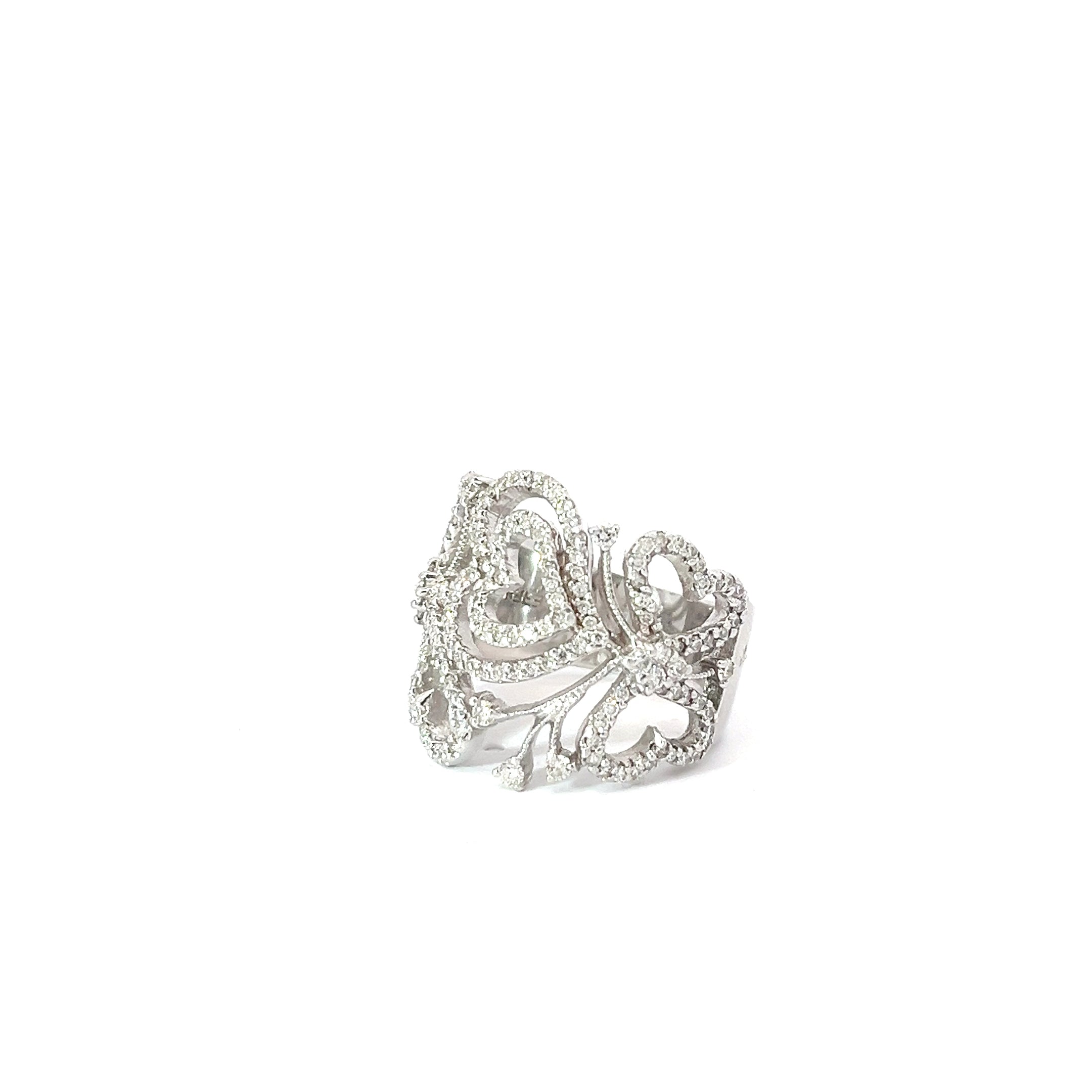 14k White Gold 1.00ct F VS2 Round Diamond Heart Swirl Effy Ring