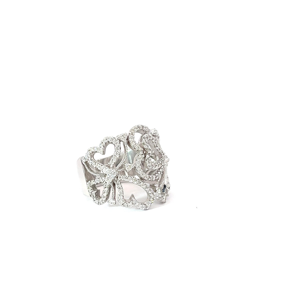 14k White Gold 1.00ct F VS2 Round Diamond Heart Swirl Effy Ring
