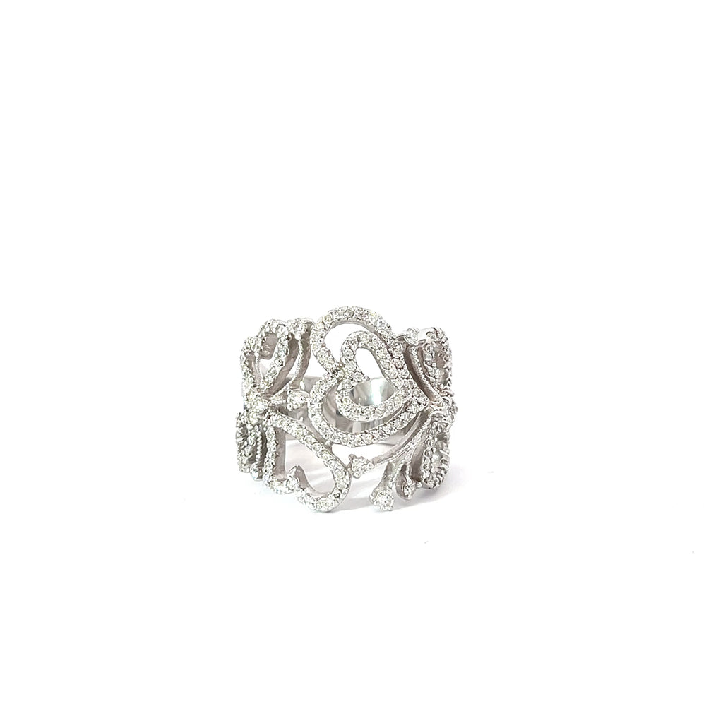 14k White Gold 1.00ct F VS2 Round Diamond Heart Swirl Effy Ring