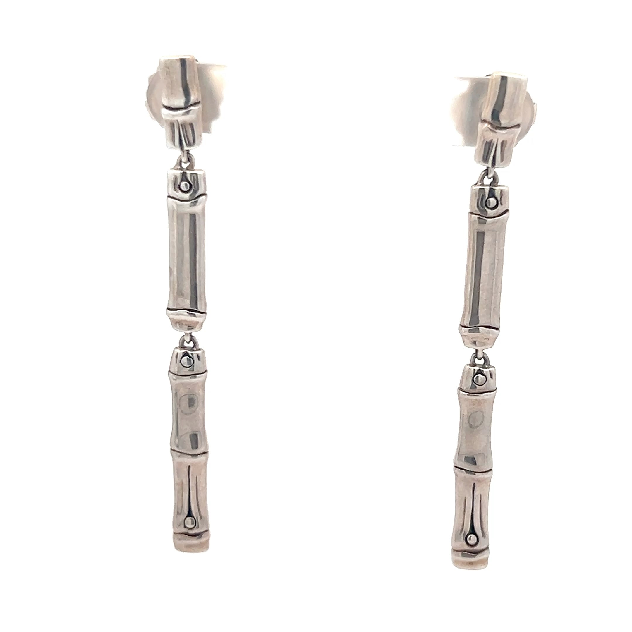 Pre-Owned John Hardy Sterling Silver Bamboo Dangle Earrings 7.2 dwt