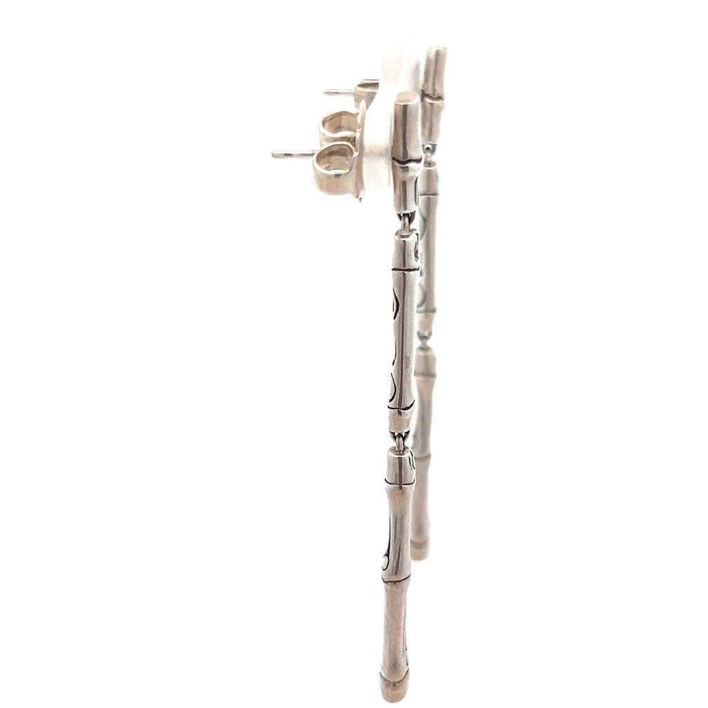 Pre-Owned John Hardy Sterling Silver Bamboo Dangle Earrings 7.2 dwt