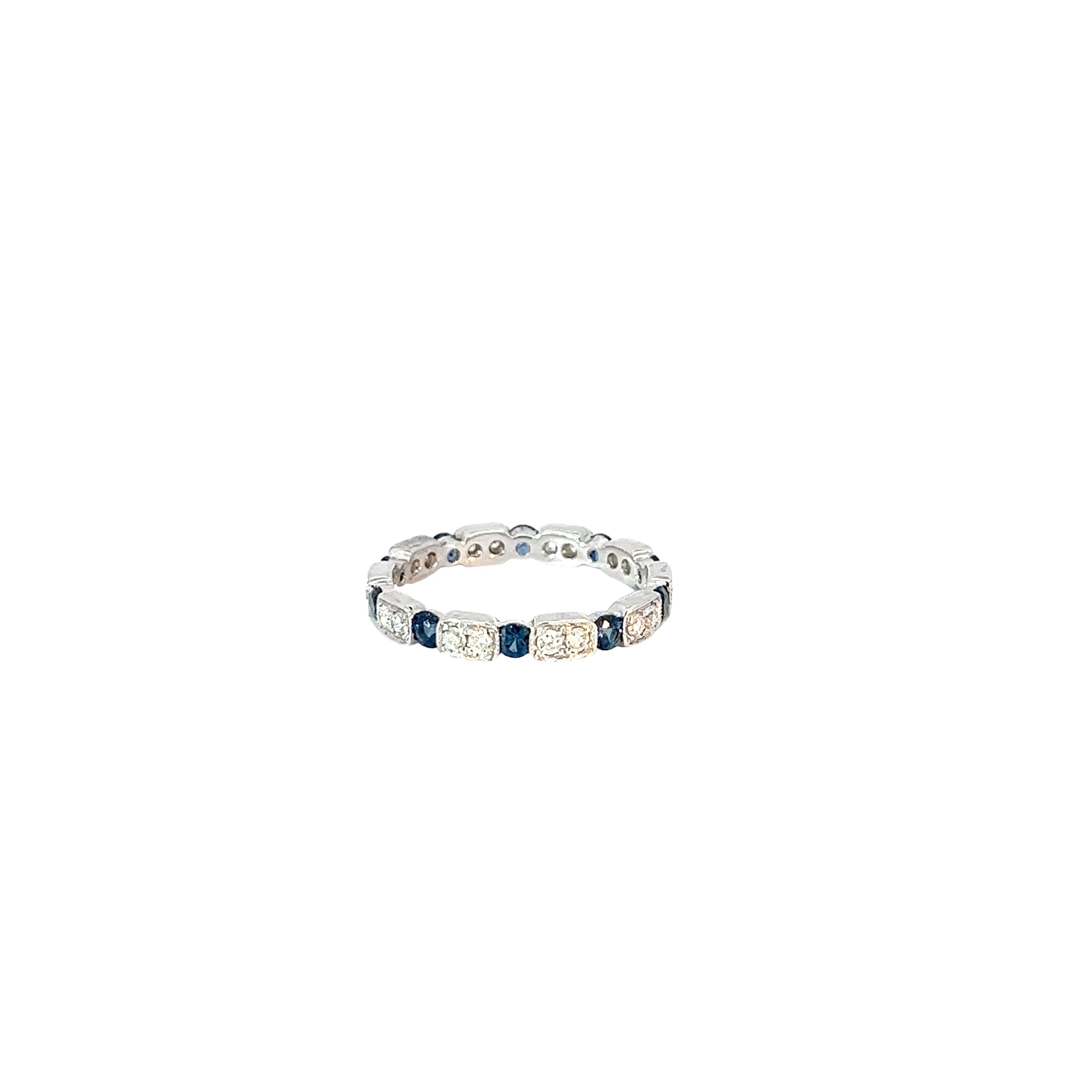 18k White Gold .60ct Round Blue Sapphire and .30ct G VS2 Round Diamond  Ring