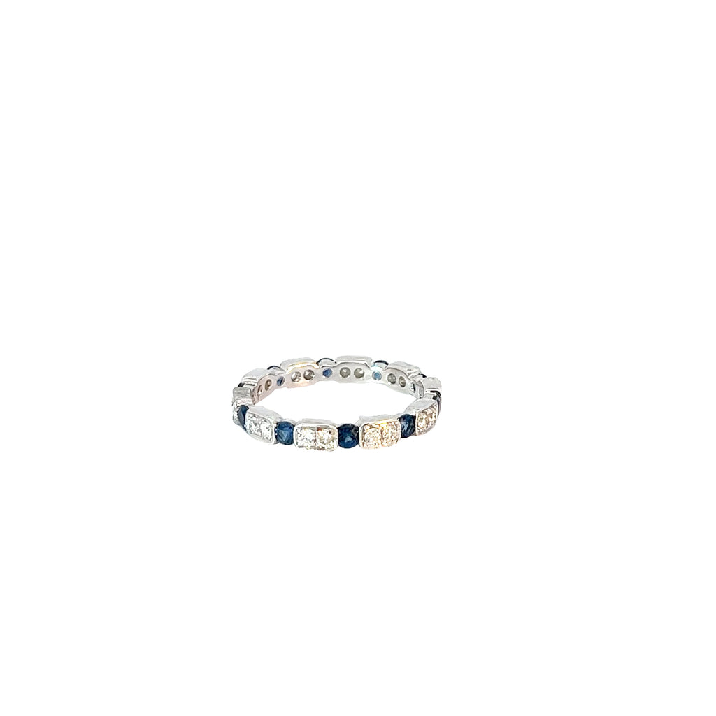 18k White Gold .60ct Round Blue Sapphire and .30ct G VS2 Round Diamond  Ring