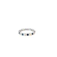 18k White Gold .60ct Round Blue Sapphire and .30ct G VS2 Round Diamond  ring