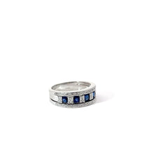 18k White Gold .50ct G VS1 (46) Round Diamond/ (5) Princess Cut  Blue Sapphire 8mm Design by Damiani Belle Epoque Ring