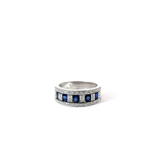 18k White Gold .50ct G VS1 (46) Round Diamond/ (5) Princess Cut  Blue Sapphire 8mm Design by Damiani Belle Epoque Ring