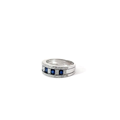 18k White Gold .50ct G VS1 (46) Round Diamond/ (5) Princess Cut  Blue Sapphire 8mm Design by Damiani Belle Epoque Ring