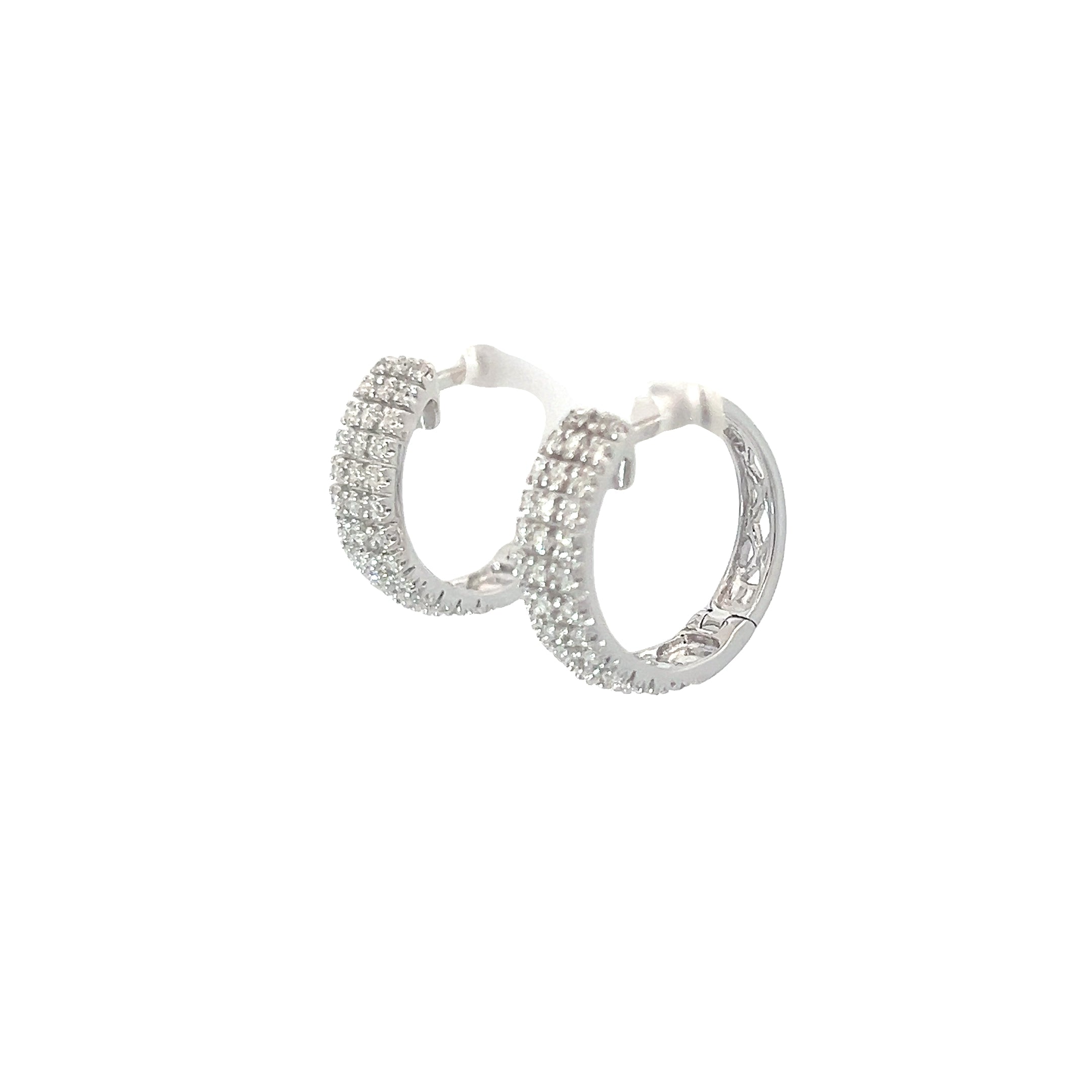 14k White Gold .50ct H SI1 (3) Row Diamond Hoop Earrings 4 gram 3/4"