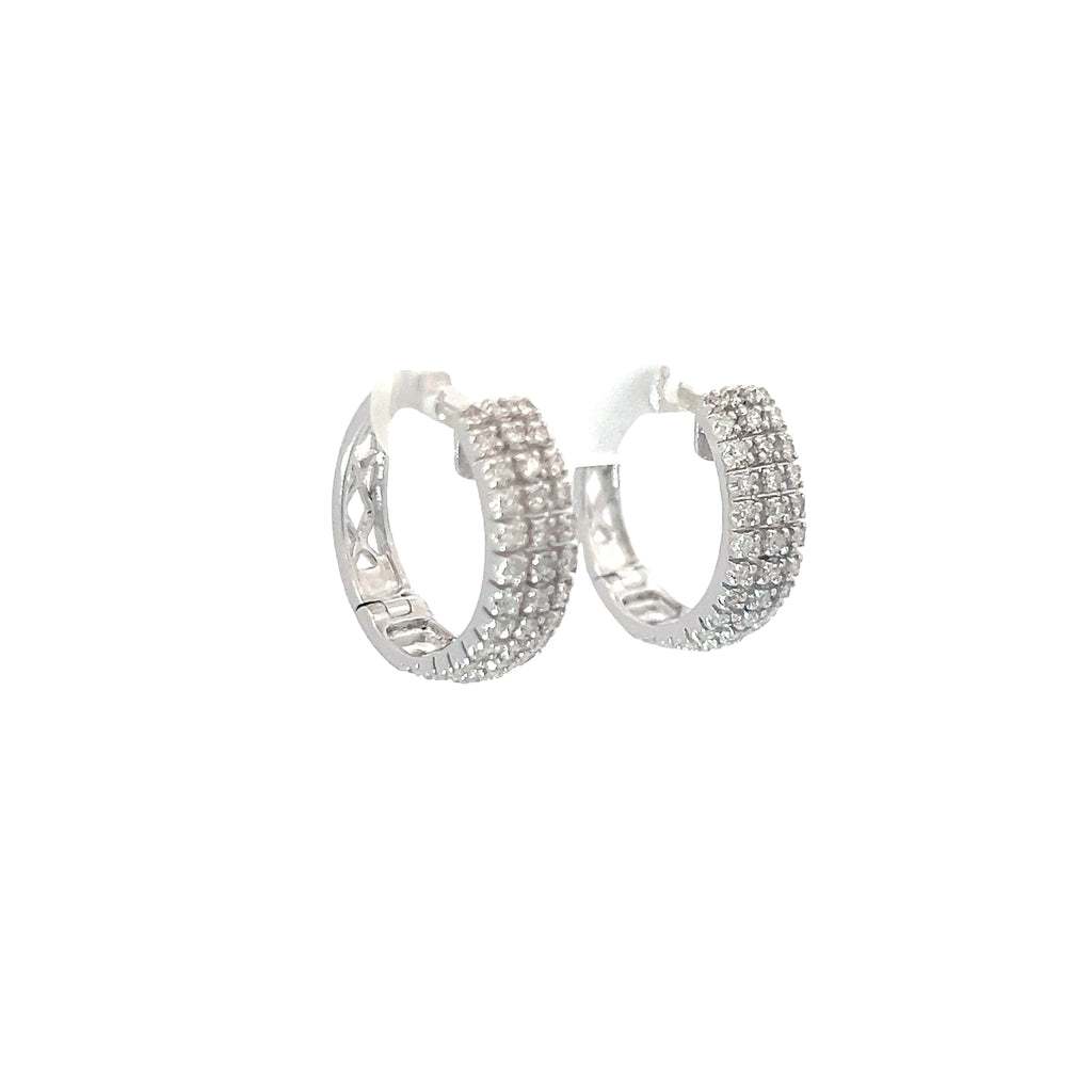 14k White Gold .50ct H SI1 (3) Row Diamond Hoop Earrings 4 gram 3/4"
