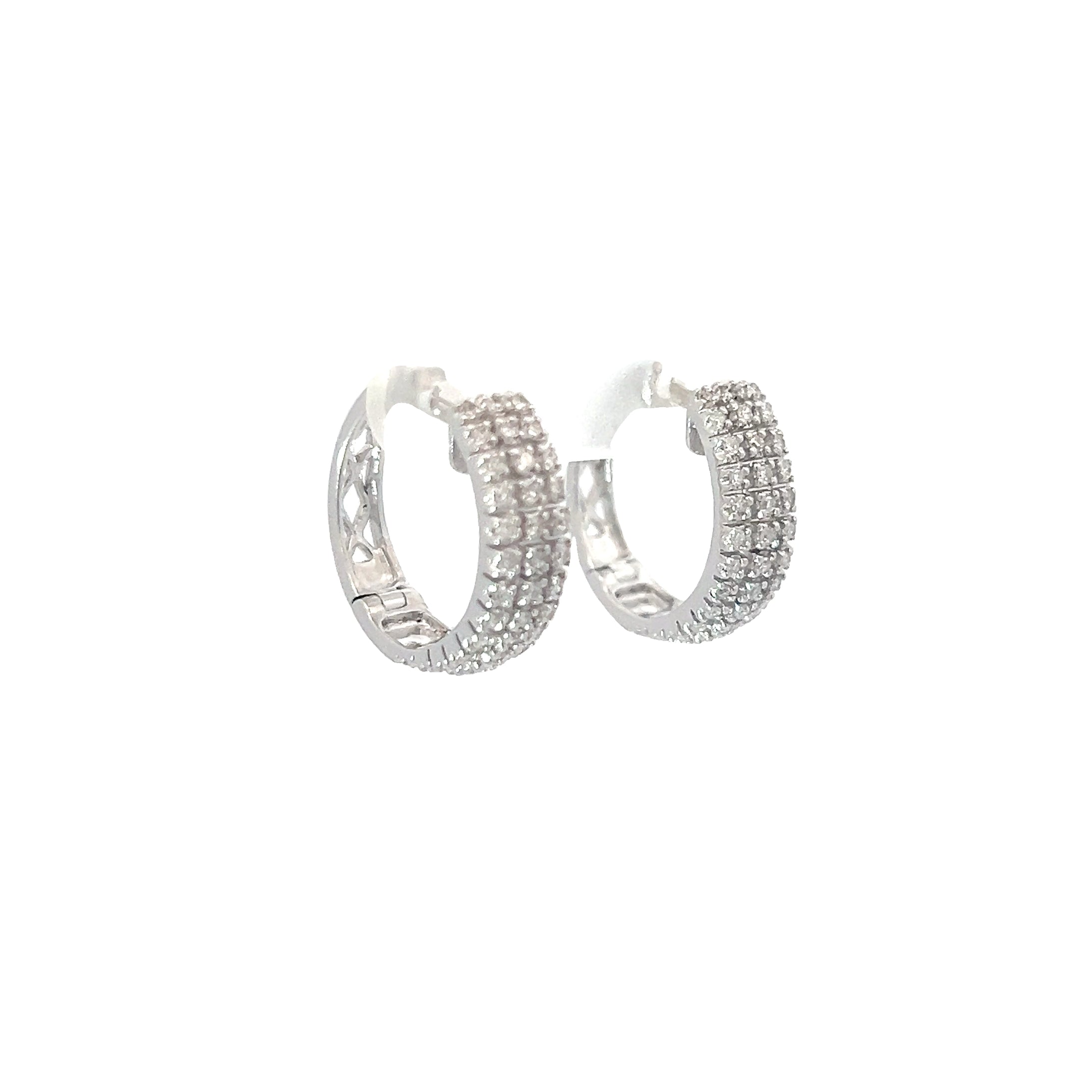 14k White Gold .50ct H SI1 (3) Row Diamond Hoop Earrings 4 gram 3/4"
