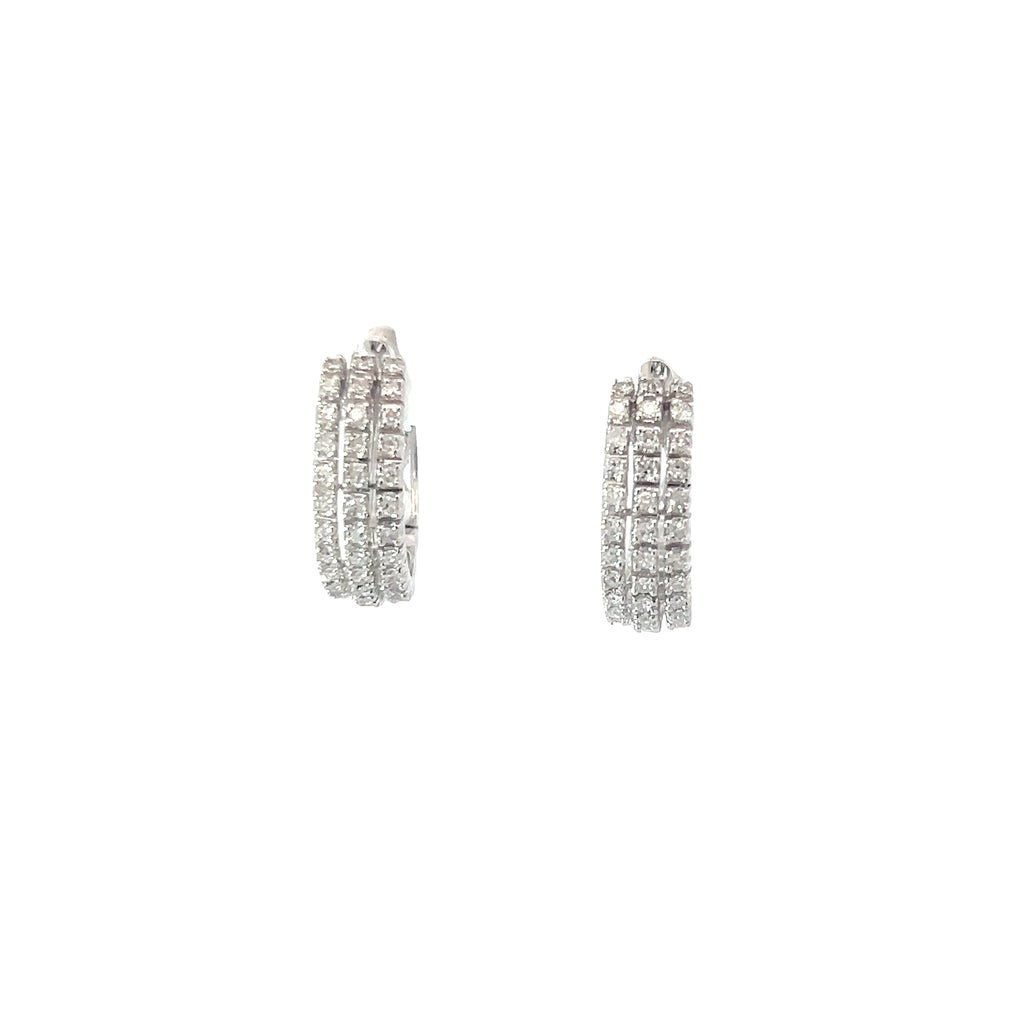 14k White Gold .50ct H SI1 (3) Row Diamond Hoop Earrings 4 gram 3/4"