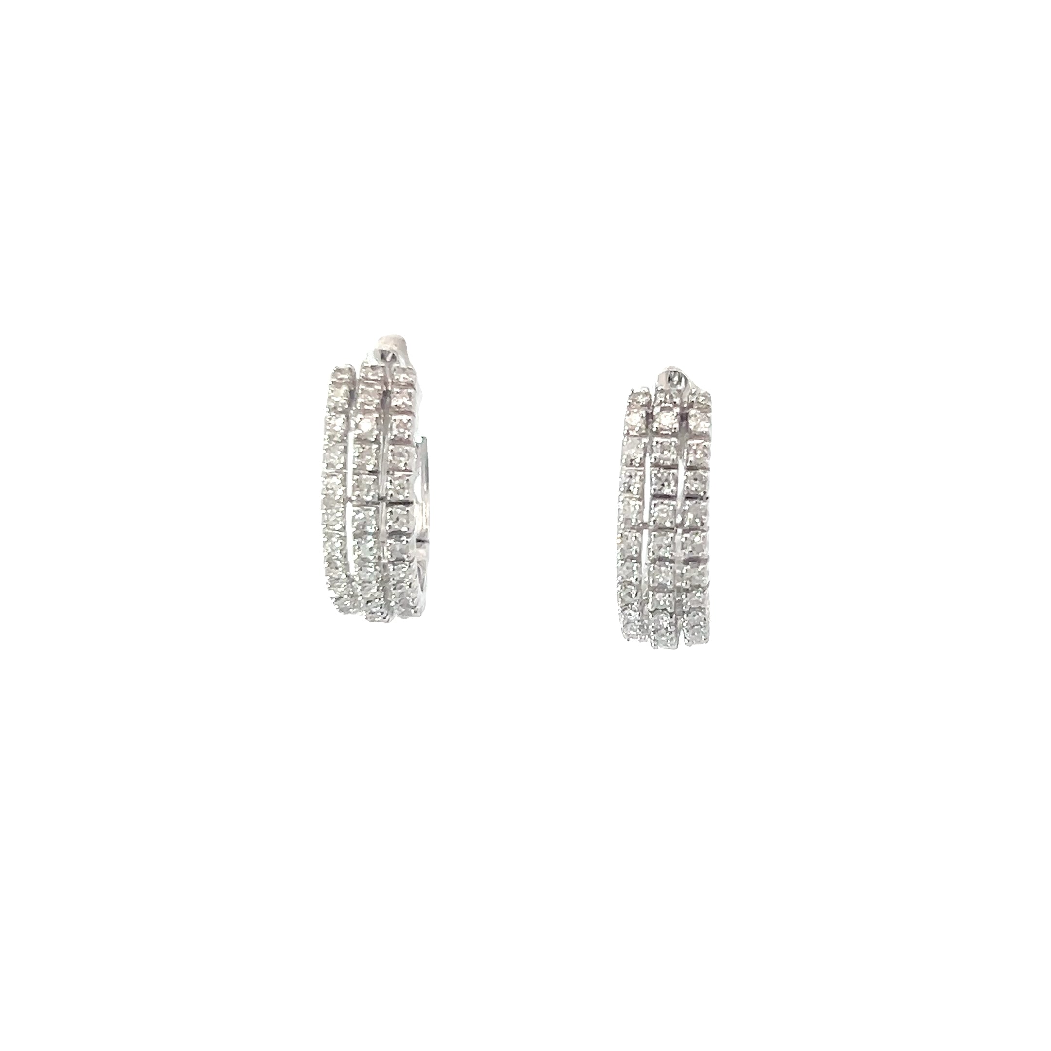 14k White Gold .50ct H SI1 (3) Row Diamond Hoop Earrings 4 gram 3/4"