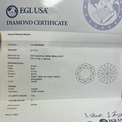 .77CT F VS1 OCTAGONAL MOD. BRILLIANT DIAMOND EGL