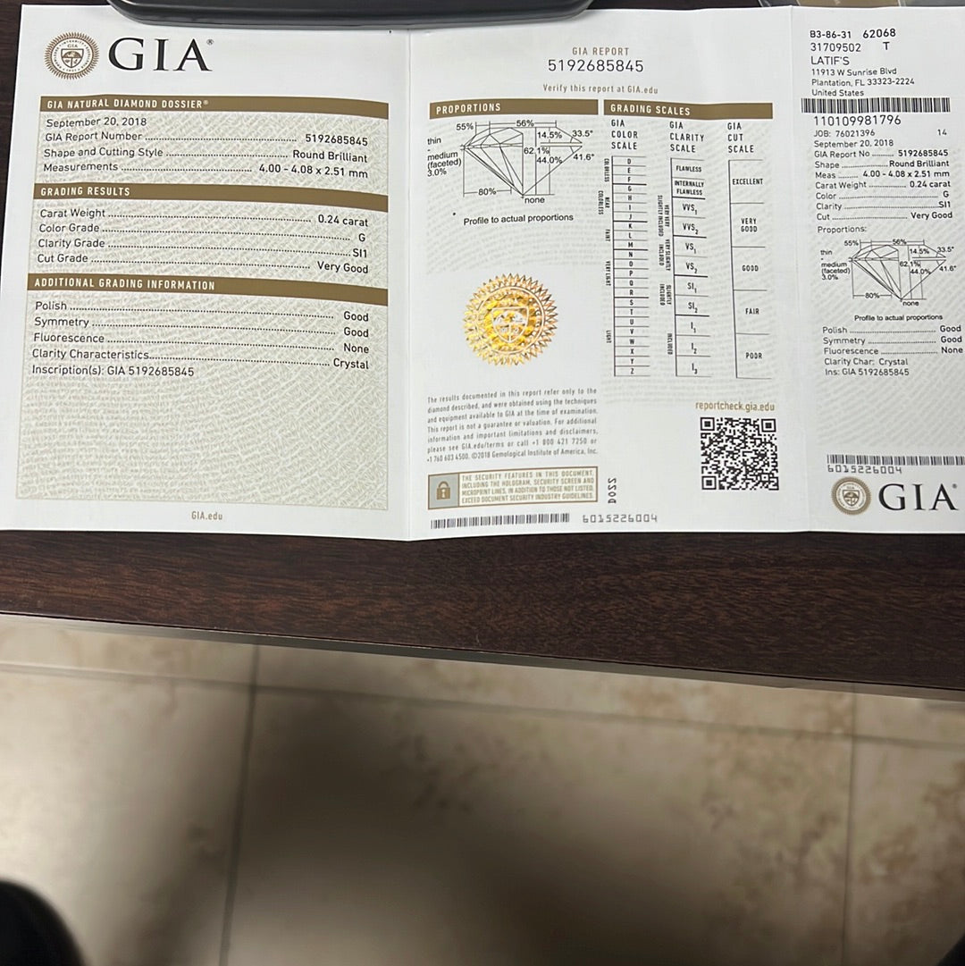 14k White Gold .48ct G SI1 Round Diamond Stud Earrings Certified By GIA # 5192690403 and 519268845