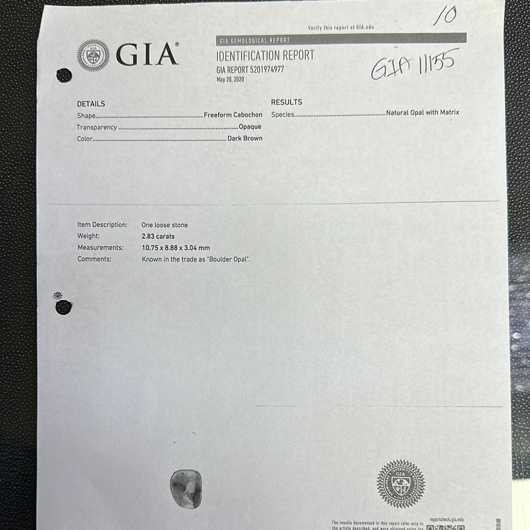 GIA Certified Free Form Black Opal 2.83cts