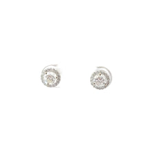 18k White Gold .75ct F SI1 Round Diamond/.15ct F SI1 Round Micro Halo Stud Earrings