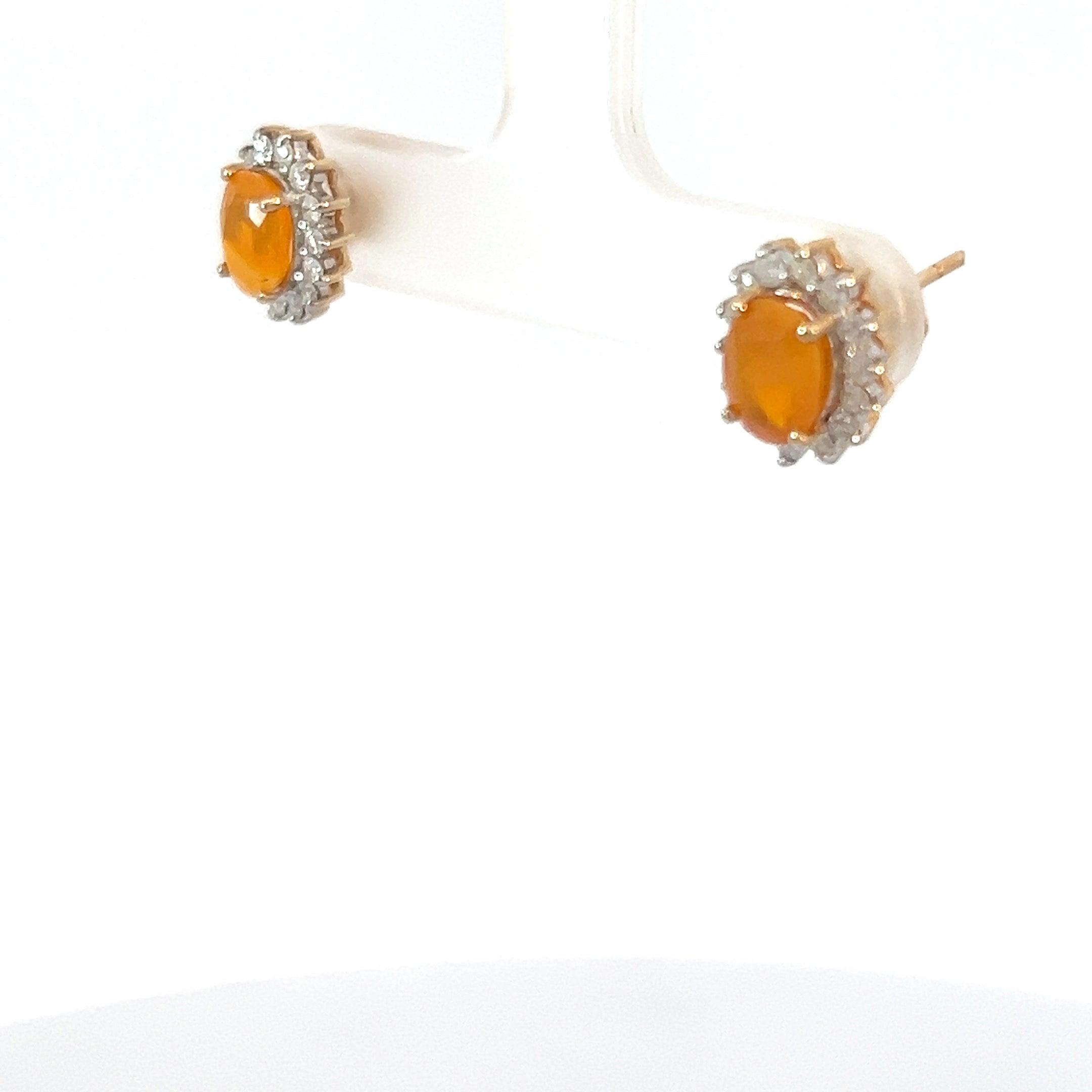 14k Yellow Gold 1.50ct Oval Mexican Opal / .30ct G SI1 Round Diamond Stud Earrings