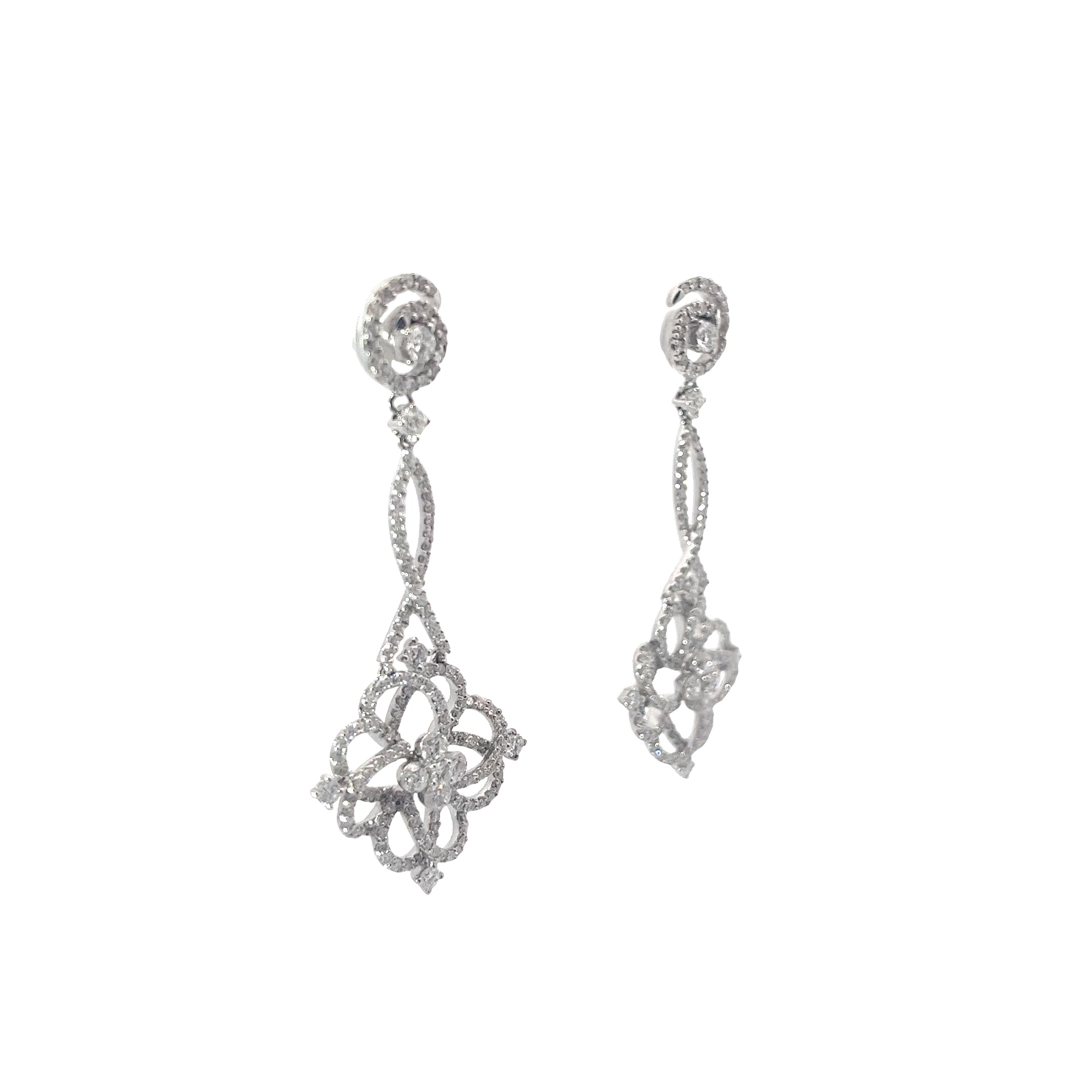 14k White Gold 2.50 G VS2 Round Diamond  Dangle Earrings