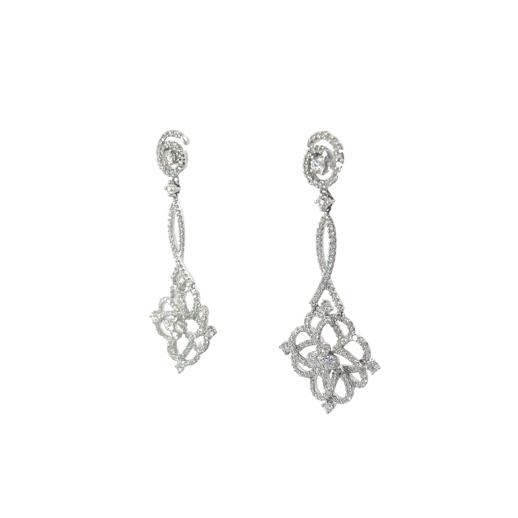 14k White Gold 2.50 G VS2 Round Diamond  Dangle Earrings