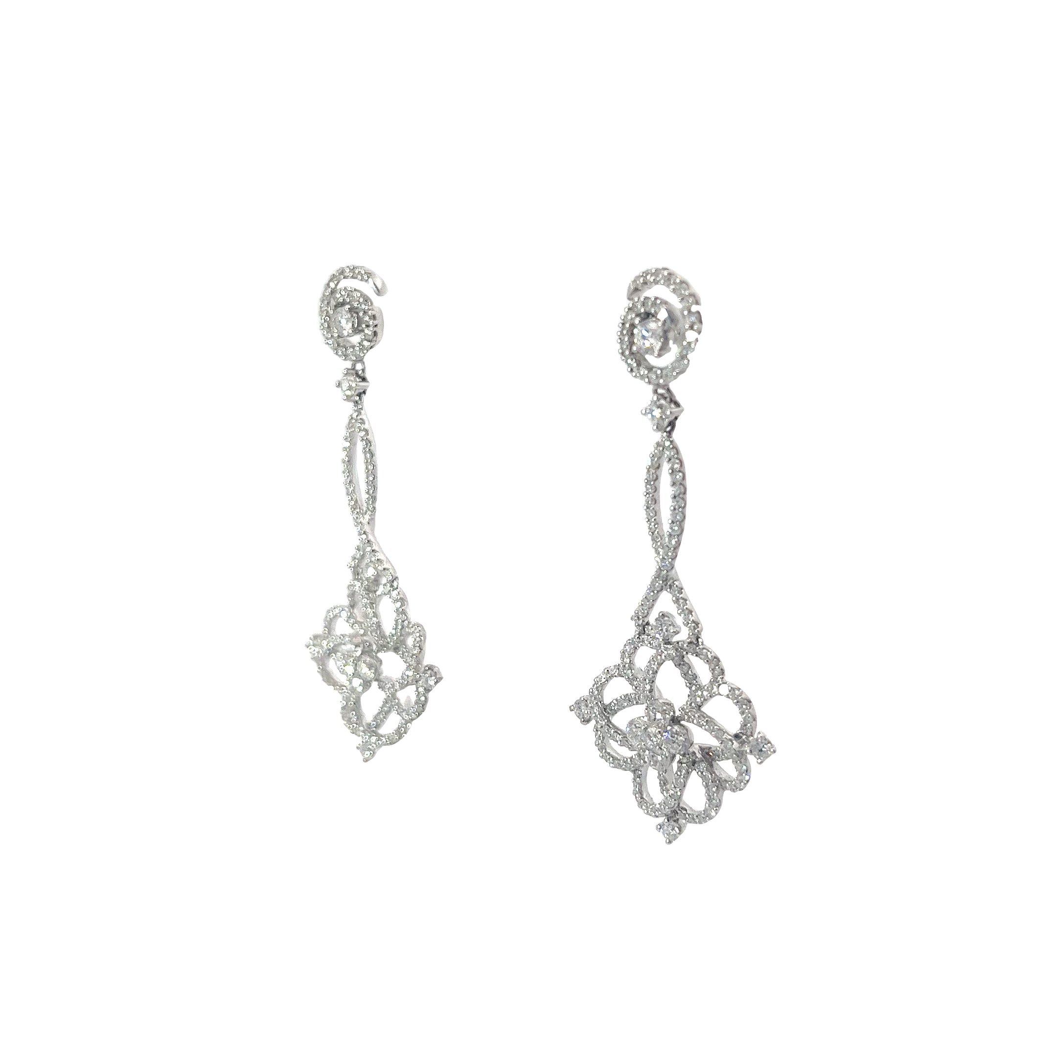 14k White Gold 2.50 G VS2 Round Diamond  Dangle Earrings