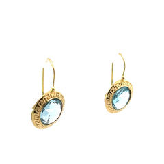 14k Yellow Gold Checkered Cut Blue Topaz Versace Style Earrings 5.4 Gram 10mm