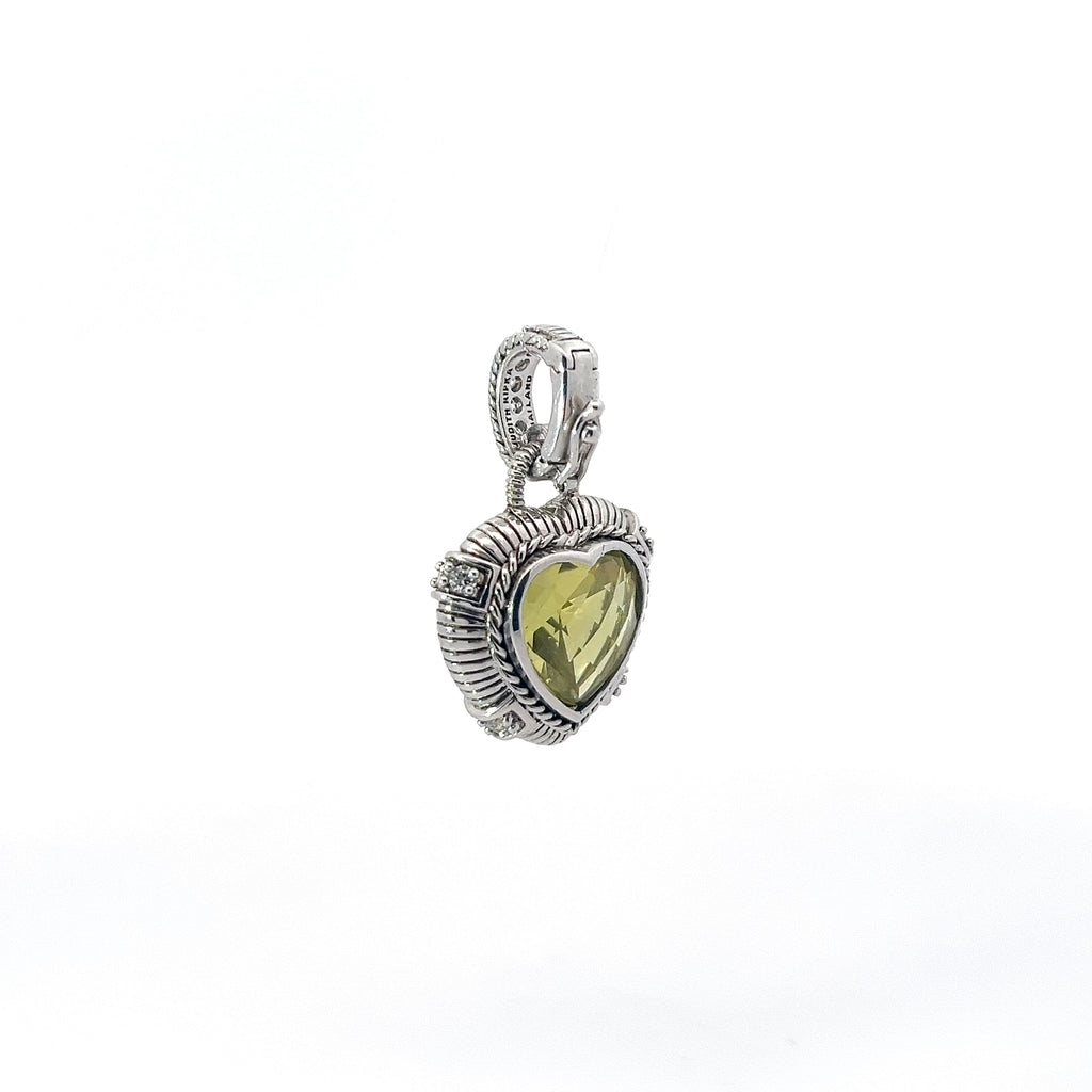 Pre-Owned Judith Ripka 925 CZ and Green Crystal Heart Enhancer Pendant