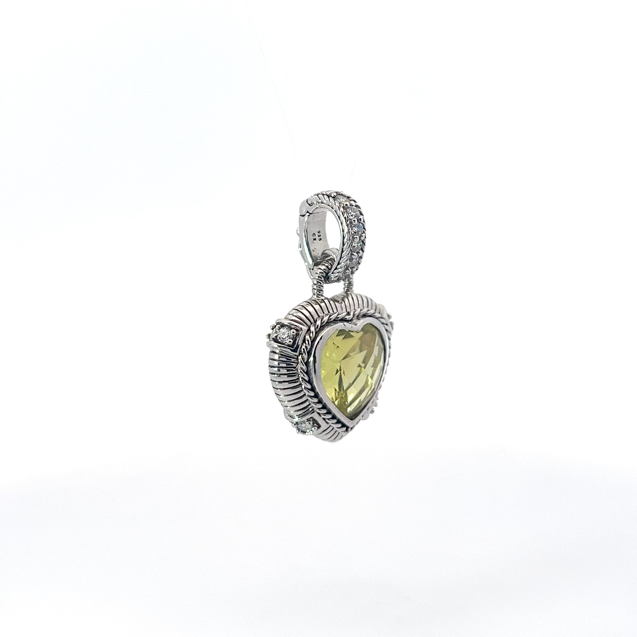 Pre-Owned Judith Ripka 925 CZ and Green Crystal Heart Enhancer Pendant