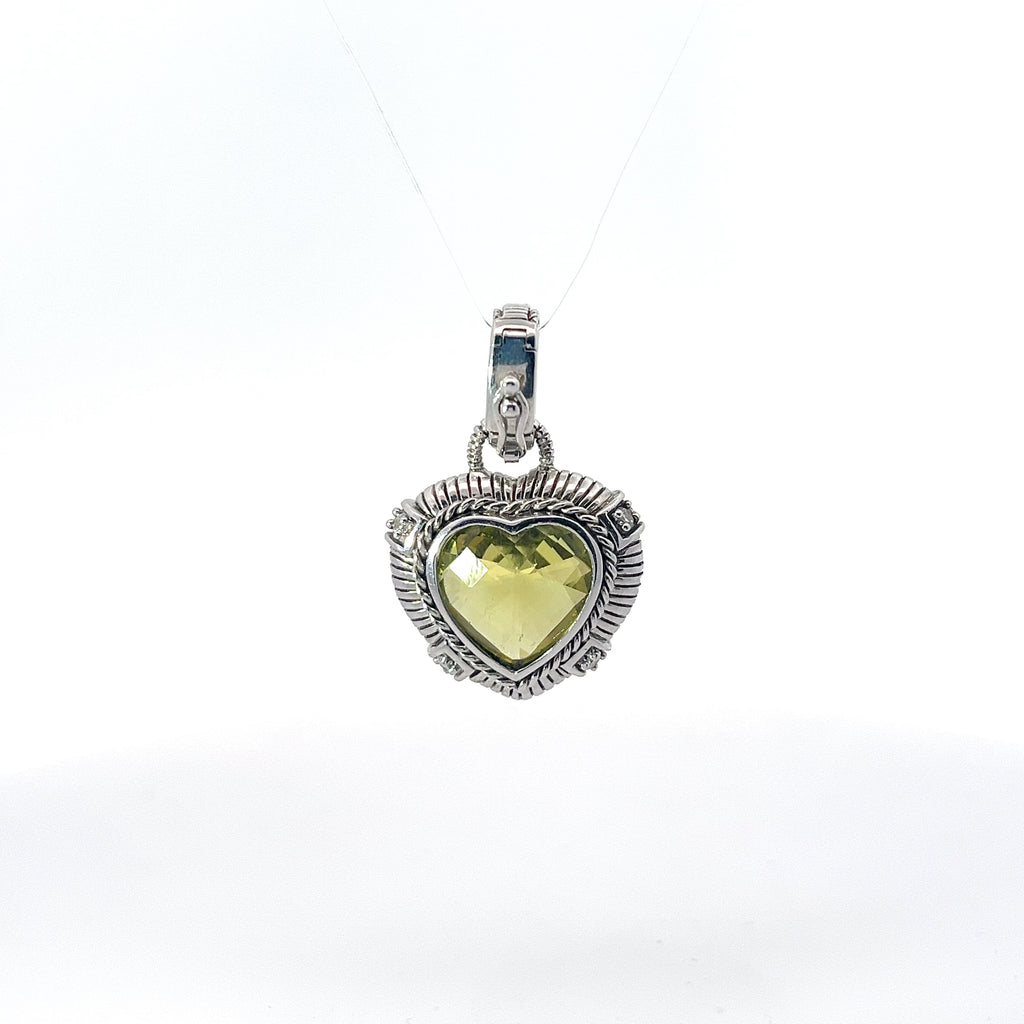 Pre-Owned Judith Ripka 925 CZ and Green Crystal Heart Enhancer Pendant