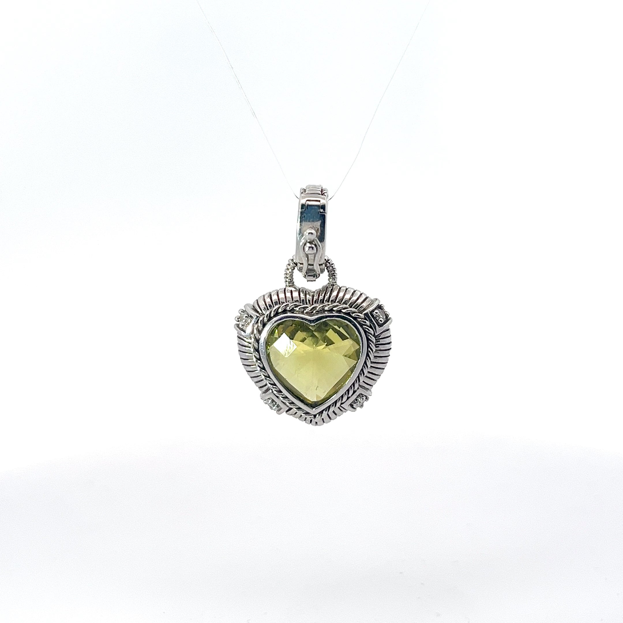 Pre-Owned Judith Ripka 925 CZ and Green Crystal Heart Enhancer Pendant